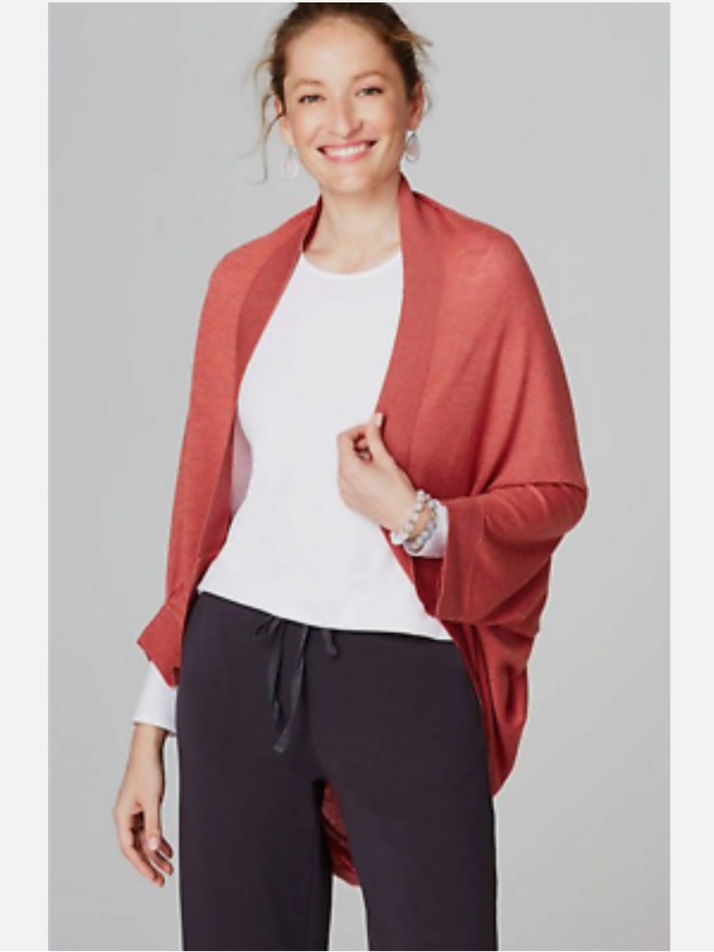 J. Jill Merino Wool Blend Brick Red Heather Sweater Shrug. OS.